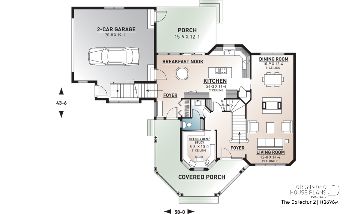 1st level - 3-Bedroom Victorian Style House Plan with Double Garage, Bonus Room &amp; Home Office - The Collector 2