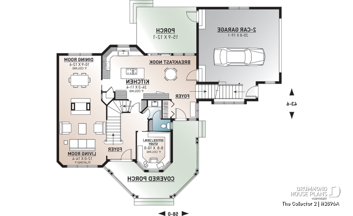 1st level - 3-Bedroom Victorian Style House Plan with Double Garage, Bonus Room &amp; Home Office - The Collector 2