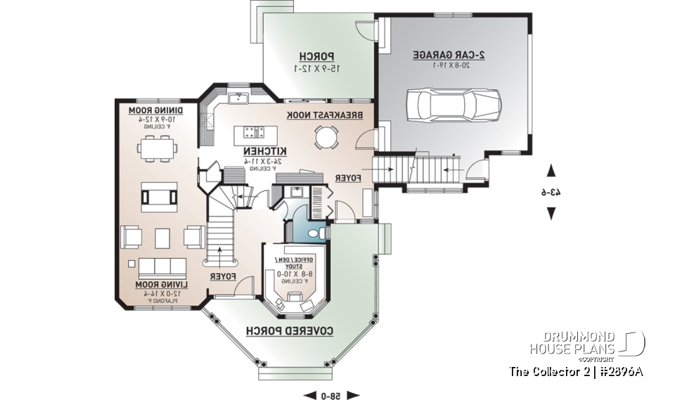 1st level - 3-Bedroom Victorian Style House Plan with Double Garage, Bonus Room &amp; Home Office - The Collector 2