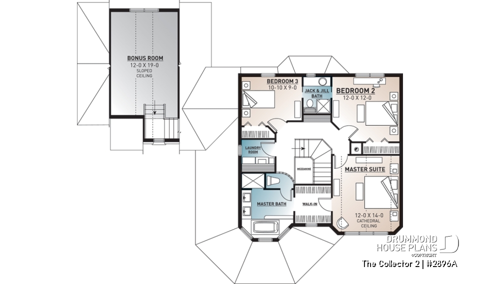 2nd level - 3-Bedroom Victorian Style House Plan with Double Garage, Bonus Room &amp; Home Office - The Collector 2