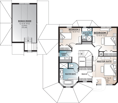 2nd level - 3-Bedroom Victorian Style House Plan with Double Garage, Bonus Room & Home Office - The Collector 2