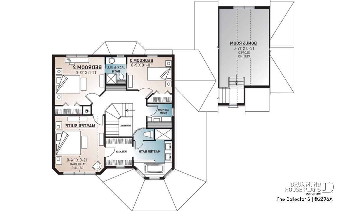 2nd level - 3-Bedroom Victorian Style House Plan with Double Garage, Bonus Room &amp; Home Office - The Collector 2