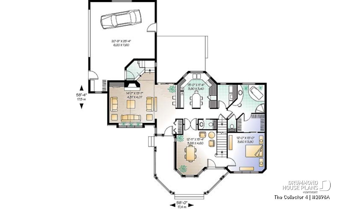 1st level - 4 to 5 bedrooms Victorian two-story home plan, large bonus space, master suite on main floor, 2-car garage - The Collector 4