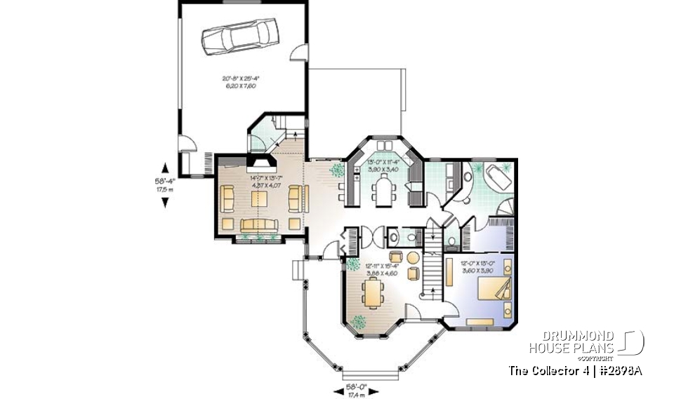 1st level - 4 to 5 bedrooms Victorian two-story home plan, large bonus space, master suite on main floor, 2-car garage - The Collector 4