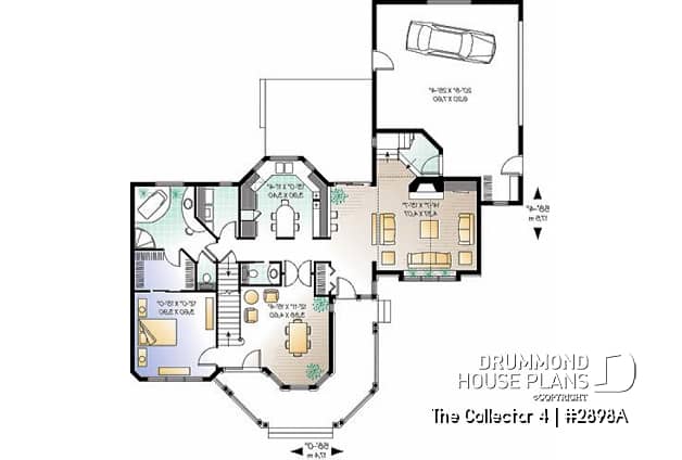1st level - 4 to 5 bedrooms Victorian two-story home plan, large bonus space, master suite on main floor, 2-car garage - The Collector 4
