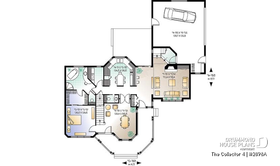 1st level - 4 to 5 bedrooms Victorian two-story home plan, large bonus space, master suite on main floor, 2-car garage - The Collector 4