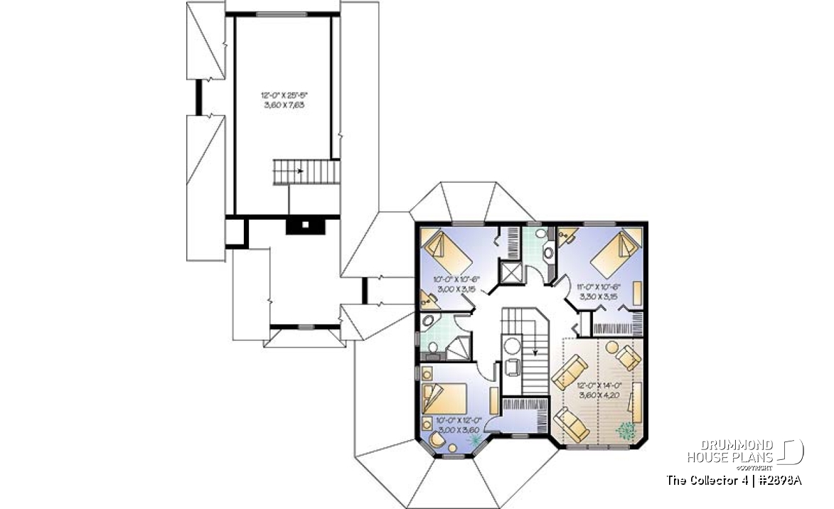 2nd level - 4 to 5 bedrooms Victorian two-story home plan, large bonus space, master suite on main floor, 2-car garage - The Collector 4