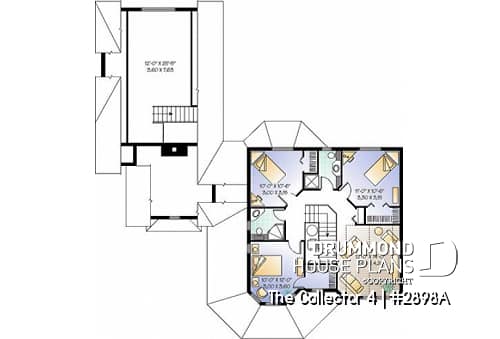 2nd level - 4 to 5 bedrooms Victorian two-story home plan, large bonus space, master suite on main floor, 2-car garage - The Collector 4
