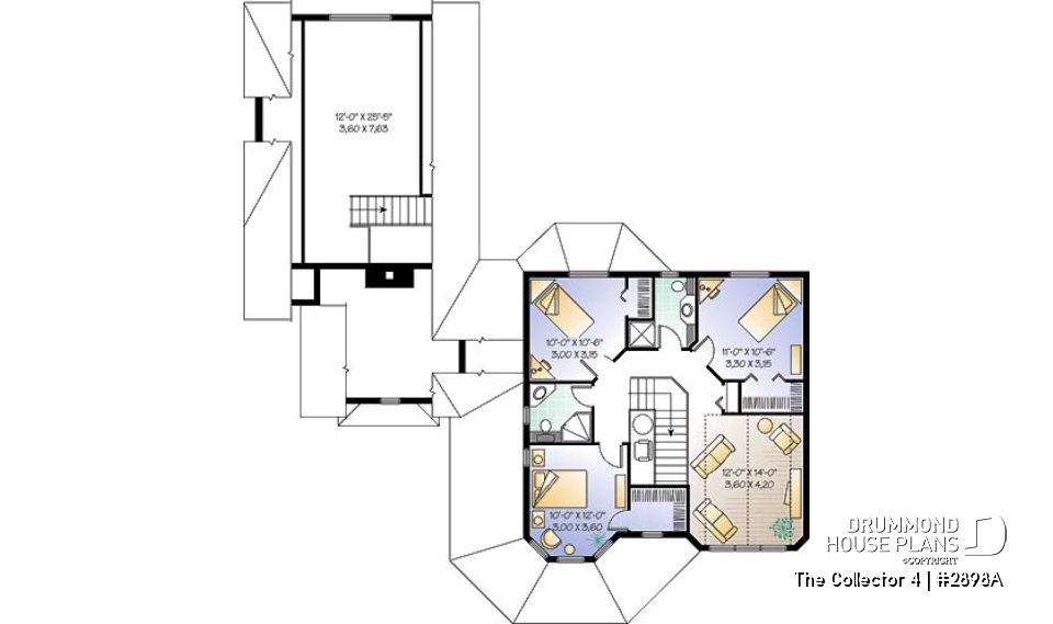 2nd level - 4 to 5 bedrooms Victorian two-story home plan, large bonus space, master suite on main floor, 2-car garage - The Collector 4