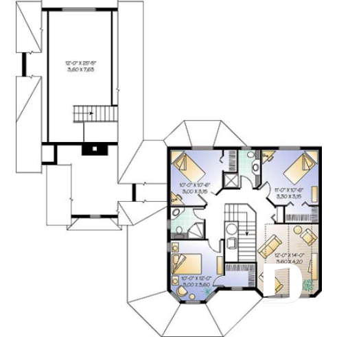 2nd level - 4 to 5 bedrooms Victorian two-story home plan, large bonus space, master suite on main floor, 2-car garage - The Collector 4