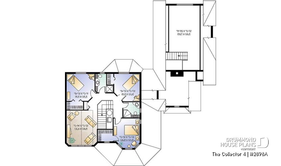 2nd level - 4 to 5 bedrooms Victorian two-story home plan, large bonus space, master suite on main floor, 2-car garage - The Collector 4