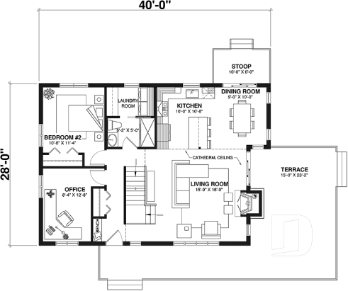 1st level - Modern panoramic chalet house plan with private second floor master suite with ensuite, open concept - The Whitespire