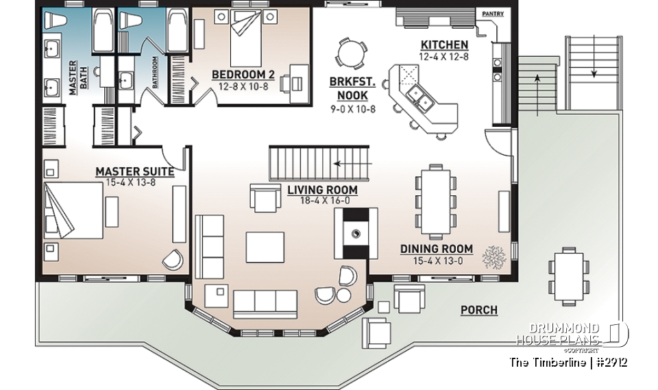 1st level - Stunning 4 bedroom rustic cotttage plan, master suite on main floor, reverse living, 2 living rooms, fireplace - The Timberline