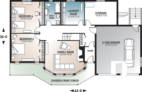 Basement - Stunning 4 bedroom rustic cotttage plan, master suite on main floor, reverse living, 2 living rooms, fireplace - The Timberline