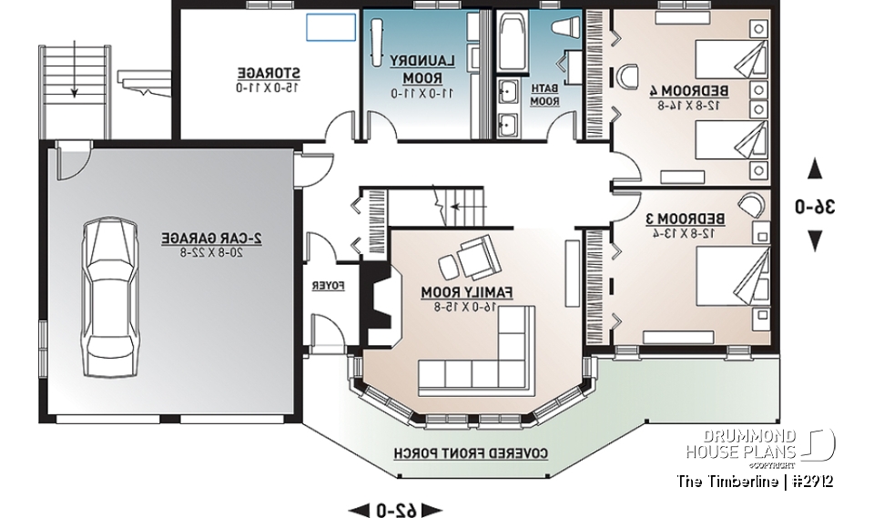 Basement - Stunning 4 bedroom rustic cotttage plan, master suite on main floor, reverse living, 2 living rooms, fireplace - The Timberline