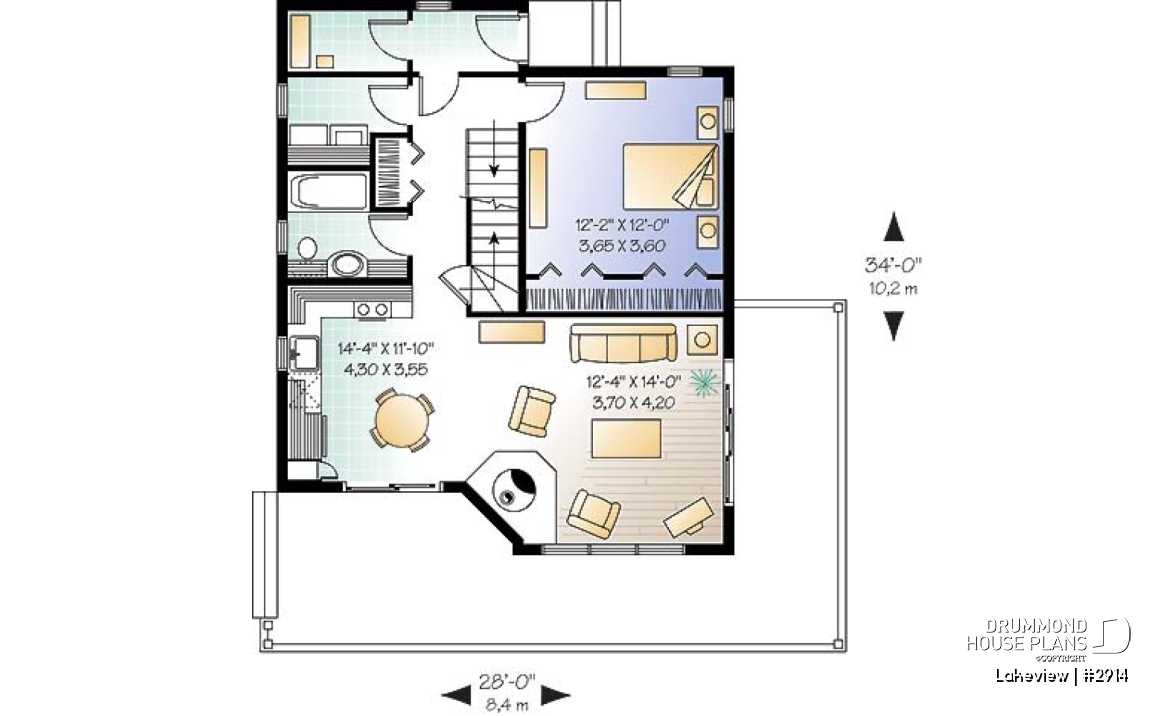 1st level - Scandinavian style cabin house plan with 3 bedrooms and open floor plan concept - Lakeview