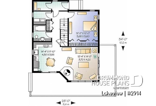 1st level - Scandinavian style cabin house plan with 3 bedrooms and open floor plan concept - Lakeview