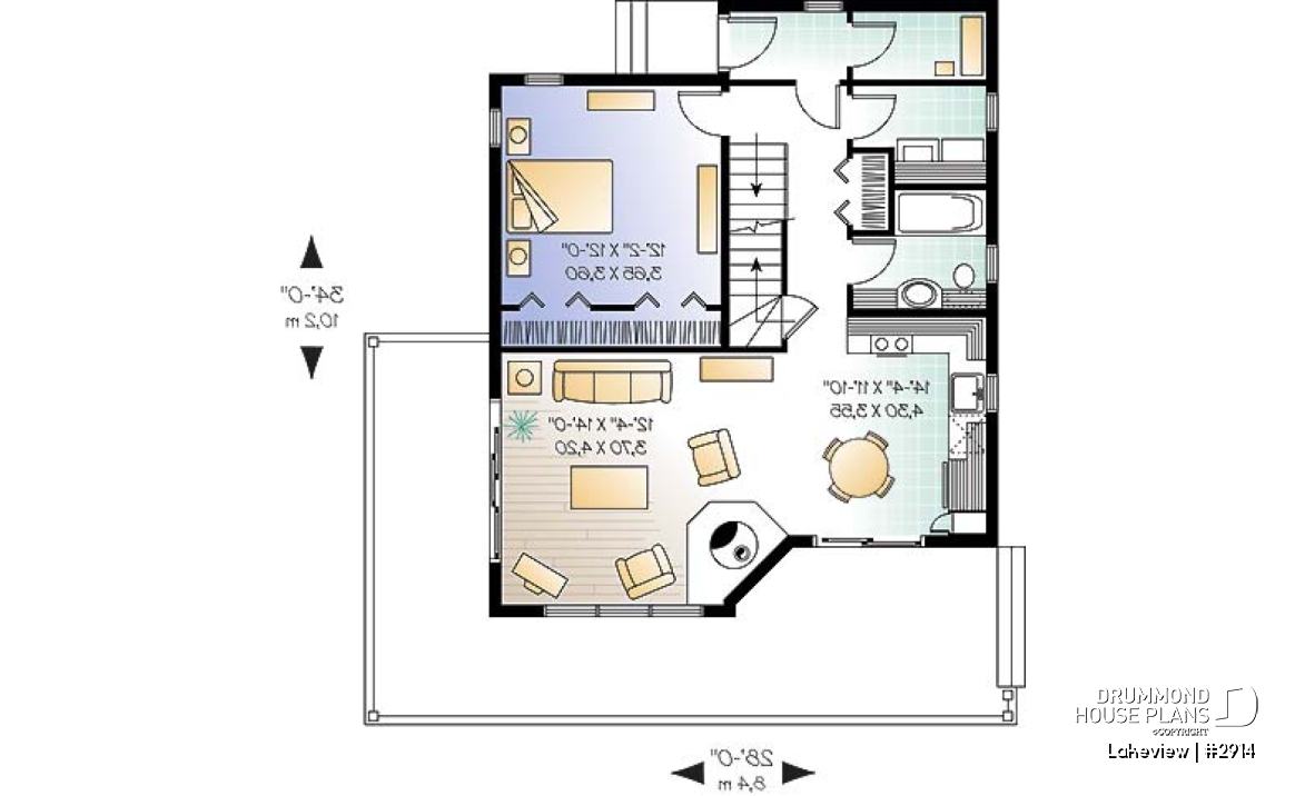 1st level - Scandinavian style cabin house plan with 3 bedrooms and open floor plan concept - Lakeview