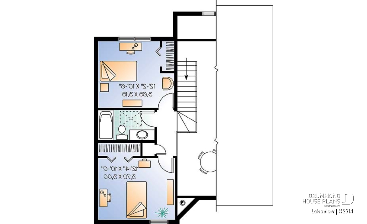 2nd level - Scandinavian style cabin house plan with 3 bedrooms and open floor plan concept - Lakeview