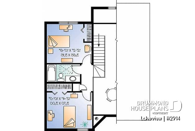 2nd level - Scandinavian style cabin house plan with 3 bedrooms and open floor plan concept - Lakeview