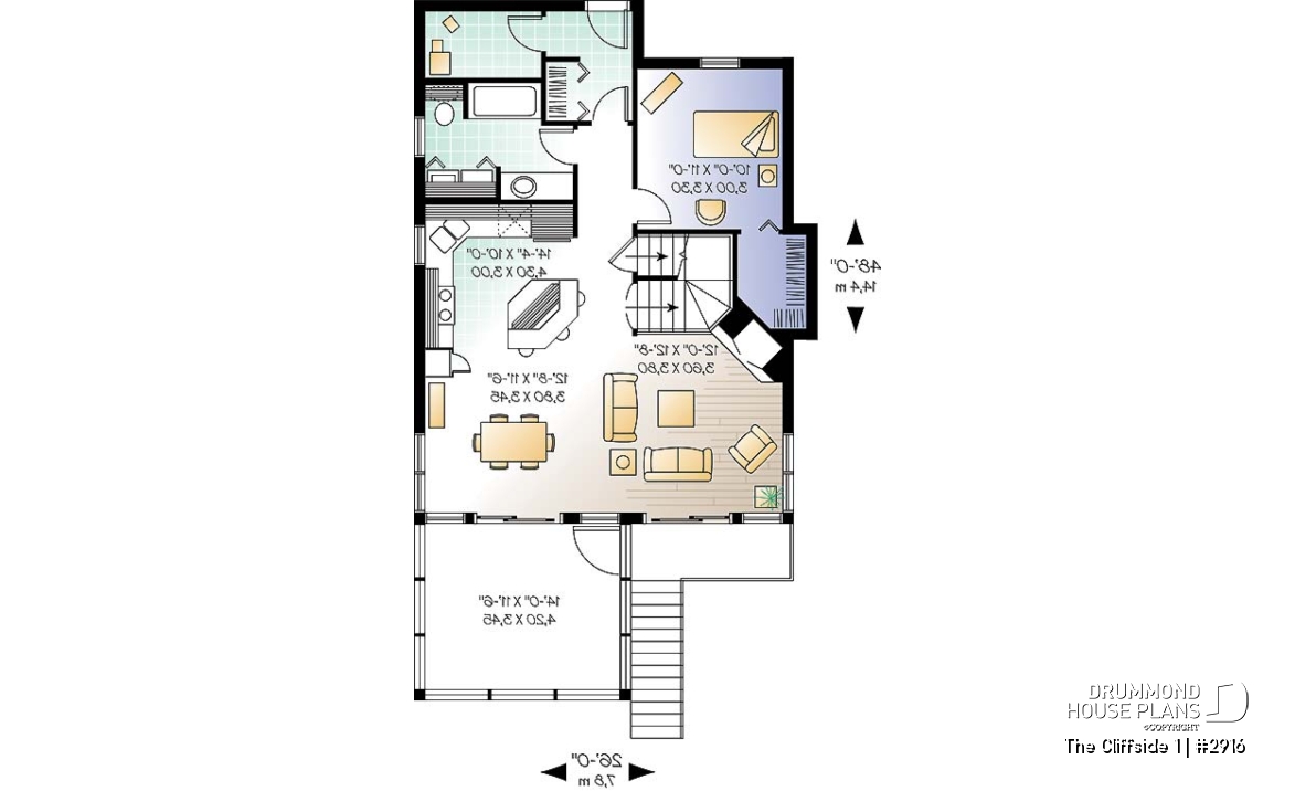 1st level - Fabulous 3 beds / 2 baths cottage house plan with open floor plan, fireplace and screened-in deck - The Cliffside 1