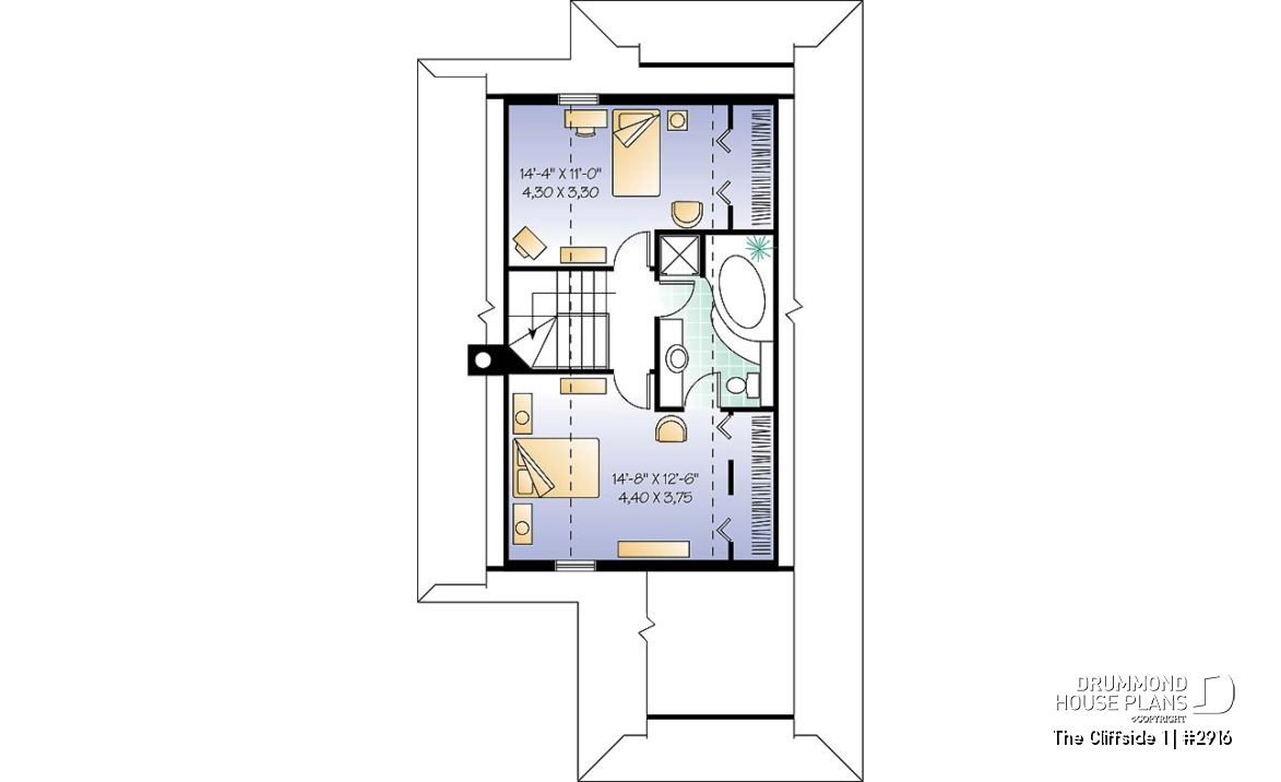 2nd level - Fabulous 3 beds / 2 baths cottage house plan with open floor plan, fireplace and screened-in deck - The Cliffside 1