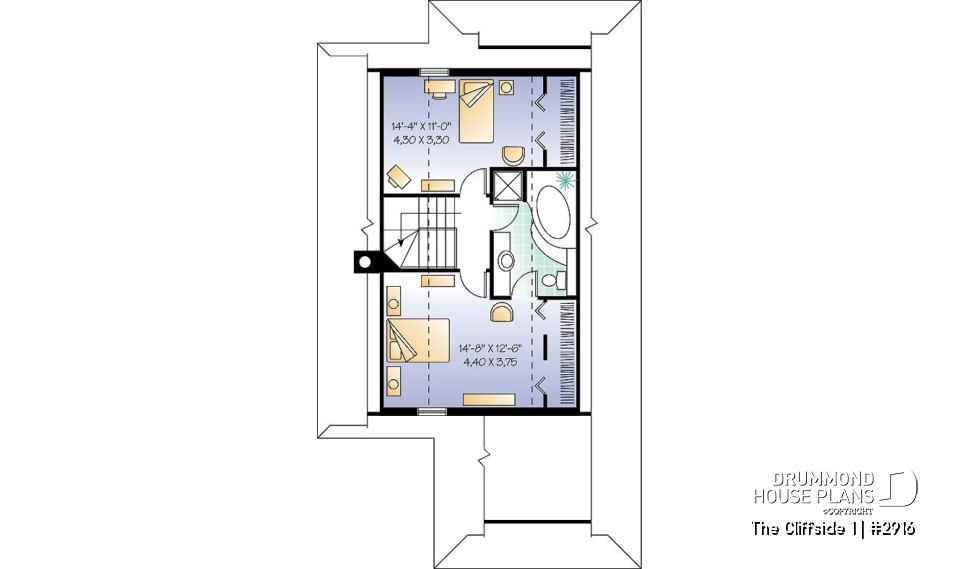 2nd level - Fabulous 3 beds / 2 baths cottage house plan with open floor plan, fireplace and screened-in deck - The Cliffside 1