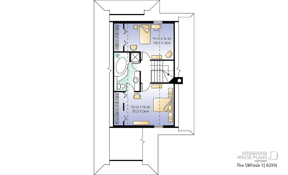 2nd level - Fabulous 3 beds / 2 baths cottage house plan with open floor plan, fireplace and screened-in deck - The Cliffside 1