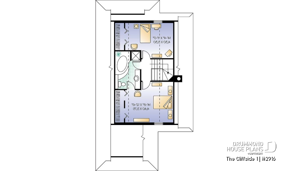 2nd level - Fabulous 3 beds / 2 baths cottage house plan with open floor plan, fireplace and screened-in deck - The Cliffside 1