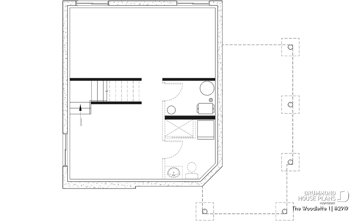 Basement - 2 to 3 bedroom affordable modern style house plan, lots of natural light, cathedral ceiling + mezzanine - The Woodlette 1