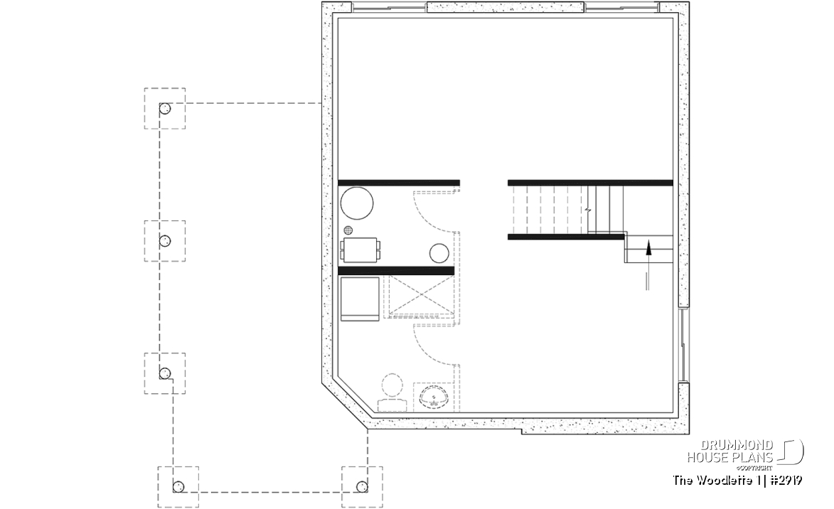 Basement - 2 to 3 bedroom affordable modern style house plan, lots of natural light, cathedral ceiling + mezzanine - The Woodlette 1