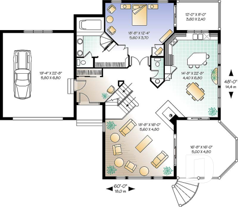 1st level - 4-season vacation home with 2 master suites (total up to 4 bedrooms), 2-car garage, central fireplace - Ionic