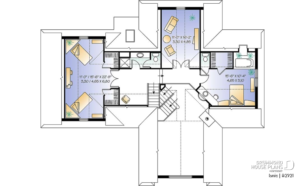 2nd level - 4-season vacation home with 2 master suites (total up to 4 bedrooms), 2-car garage, central fireplace - Ionic