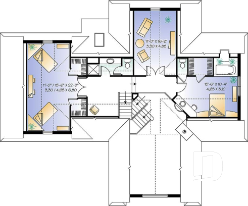2nd level - 4-season vacation home with 2 master suites (total up to 4 bedrooms), 2-car garage, central fireplace - Ionic