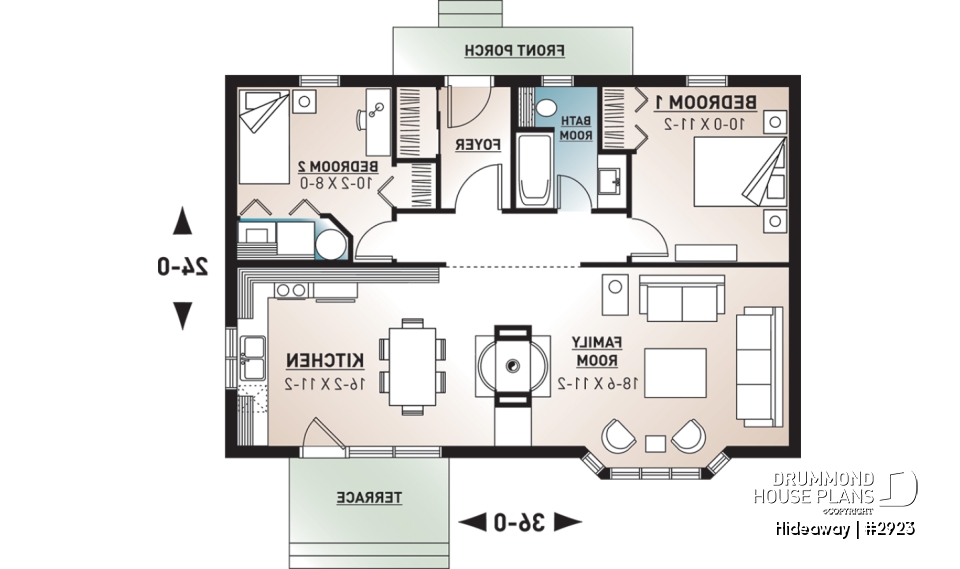 1st level - Simple small tiny cabin house plans with open concept, sleep easily 8 people - Hideaway