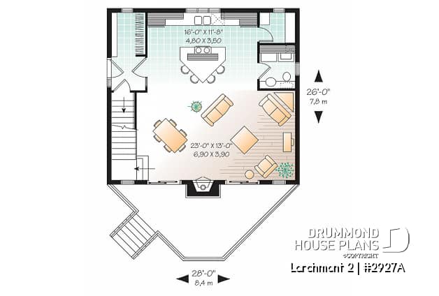 1st level - 1 bedroom cottage plan with cathedral ceiling, unfinished basement for extra beds, mudroom - Larchmont 2