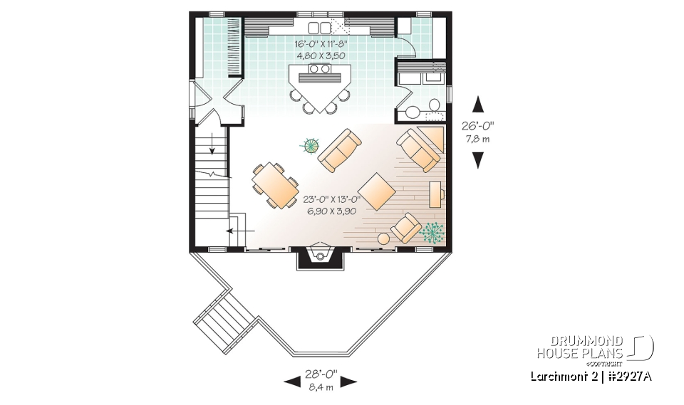 1st level - 1 bedroom cottage plan with cathedral ceiling, unfinished basement for extra beds, mudroom - Larchmont 2