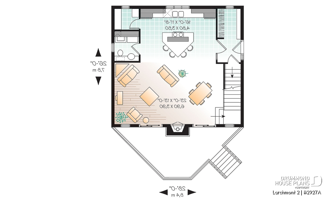 1st level - 1 bedroom cottage plan with cathedral ceiling, unfinished basement for extra beds, mudroom - Larchmont 2