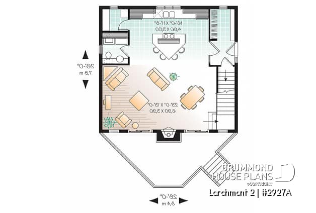 1st level - 1 bedroom cottage plan with cathedral ceiling, unfinished basement for extra beds, mudroom - Larchmont 2