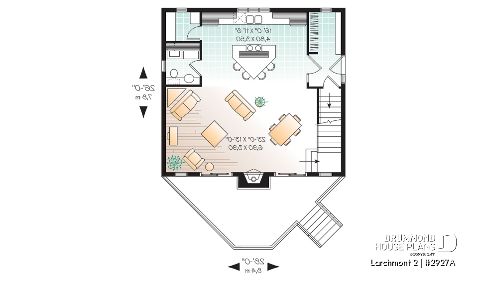 1st level - 1 bedroom cottage plan with cathedral ceiling, unfinished basement for extra beds, mudroom - Larchmont 2