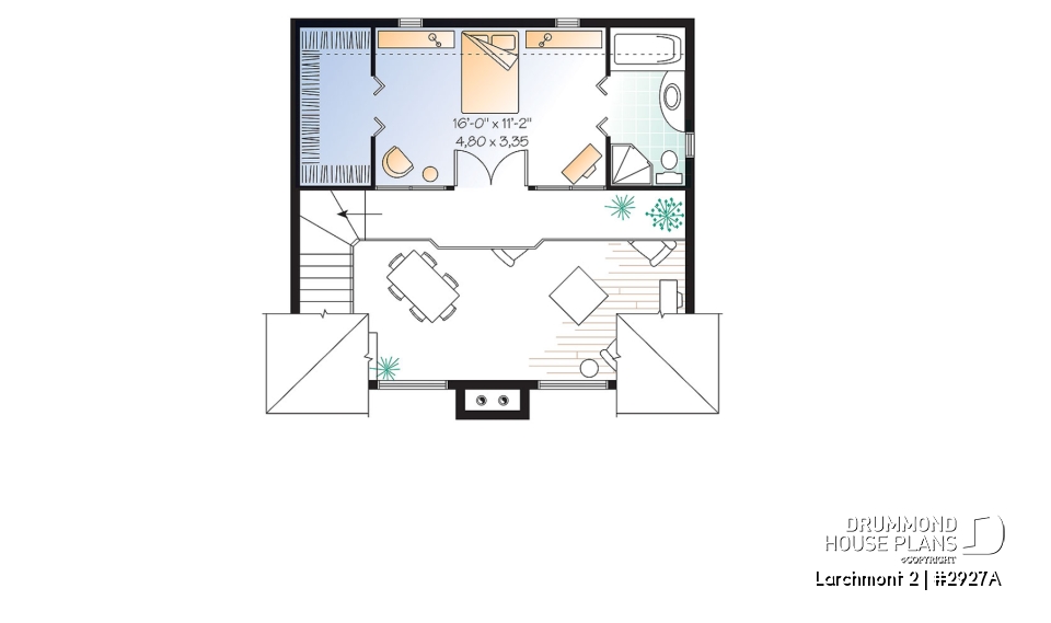 2nd level - 1 bedroom cottage plan with cathedral ceiling, unfinished basement for extra beds, mudroom - Larchmont 2
