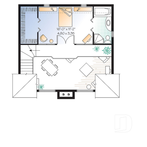 2nd level - 1 bedroom cottage plan with cathedral ceiling, unfinished basement for extra beds, mudroom - Larchmont 2