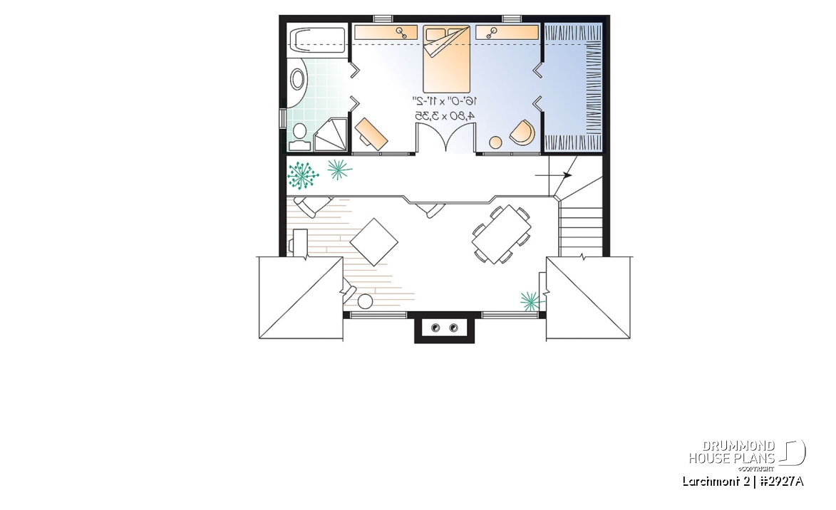 2nd level - 1 bedroom cottage plan with cathedral ceiling, unfinished basement for extra beds, mudroom - Larchmont 2