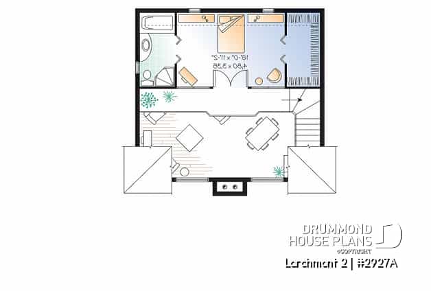 2nd level - 1 bedroom cottage plan with cathedral ceiling, unfinished basement for extra beds, mudroom - Larchmont 2