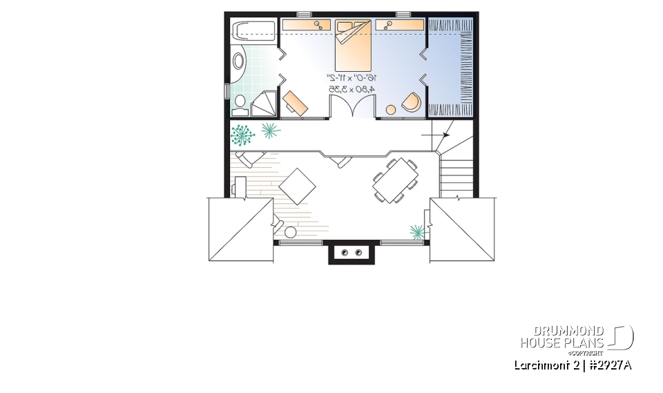 2nd level - 1 bedroom cottage plan with cathedral ceiling, unfinished basement for extra beds, mudroom - Larchmont 2