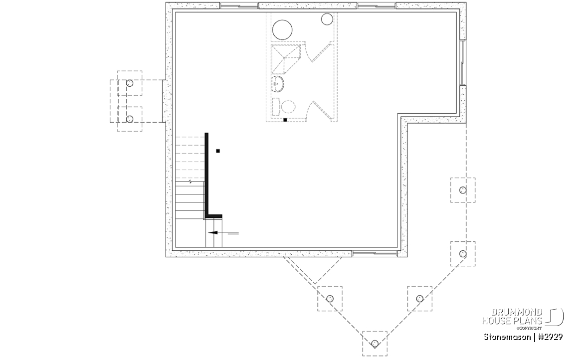 Basement - Rustic cottage house plan, ski chalet, 2 large bedrooms, open concept, mezzanine, deck - Stonemason