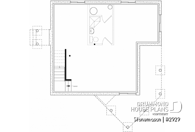 Basement - Rustic cottage house plan, ski chalet, 2 large bedrooms, open concept, mezzanine, deck - Stonemason