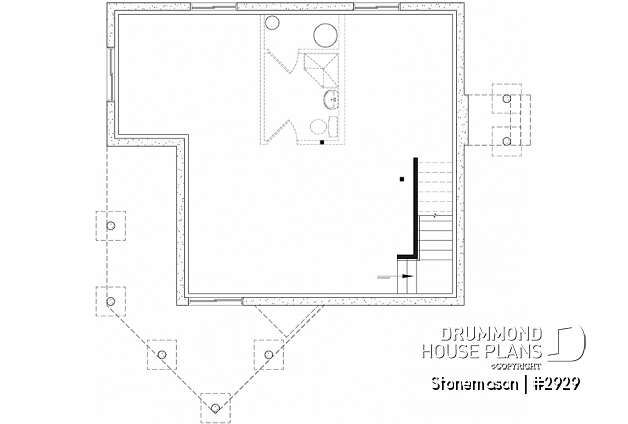 Basement - Rustic cottage house plan, ski chalet, 2 large bedrooms, open concept, mezzanine, deck - Stonemason