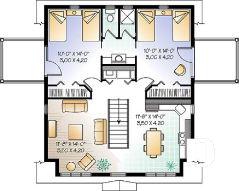 2nd level - Large 2-car garage apartment plan, 2 bedrooms with jack and jill bath and private balconies - The Hillock