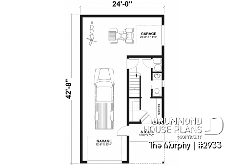 1st level - Tandem 2-car garage plan with 2 bedroom apartment, open floor plan, screened-in balcony on second floor - The Murphy